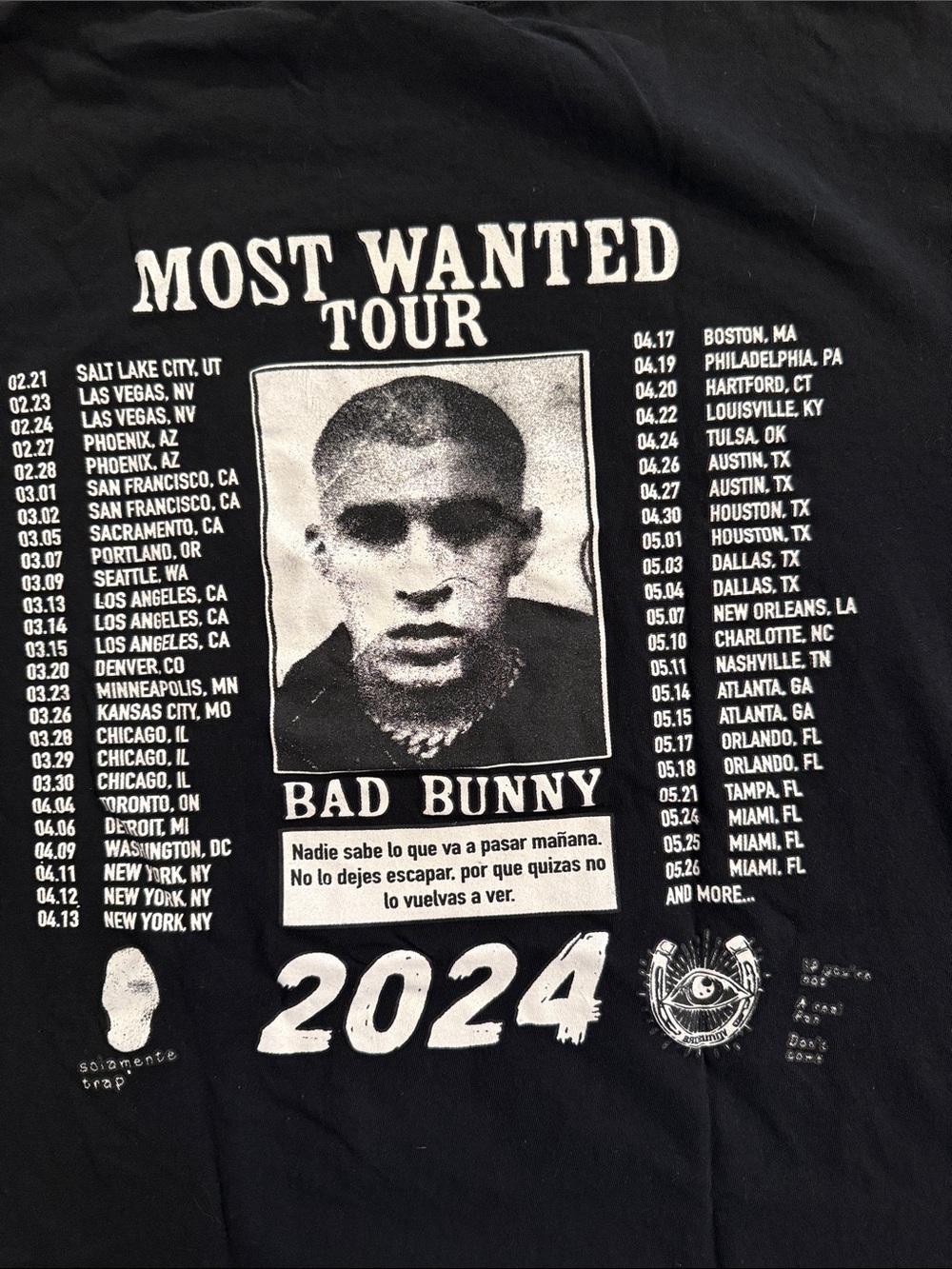 Bad Bunny Nadie Sabe Lo Que Va A Pasar Mañana tour shirt - Picture 5 of 5